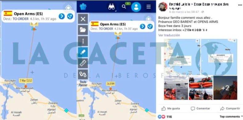 Traficante comparte en un grupo de Facebook las coordenadas de la ONG y su número de teléfono a fin de fletar a inmigrantes ilegales hacia la embarcación de Open Arms