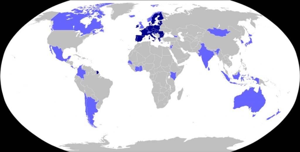 Países afiliados al Christchurch Call To Action al 14 de mayo del 2021.