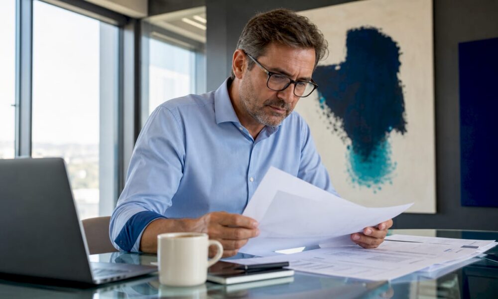 Periodista revisando guiones en la redacción
