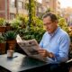 Hombre hojeando un periódico y fijándose en la influencia de la publicidad en los medios