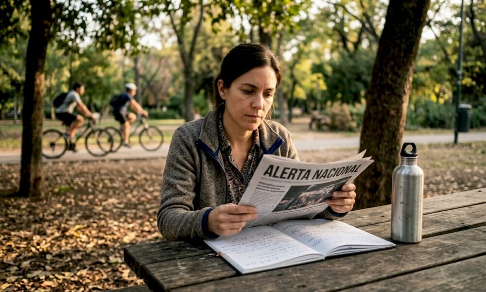 Una mujer disfruta de la lectura de medios independientes mientras toma un café en una cafetería.