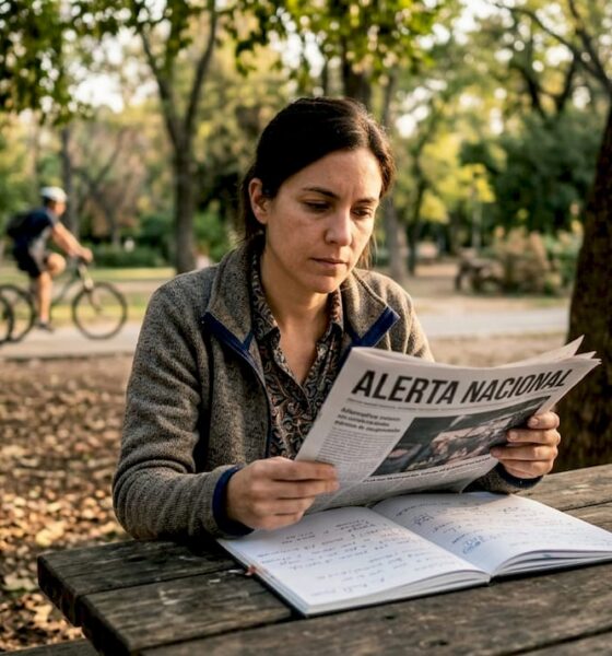 Una mujer disfruta de la lectura de medios independientes mientras toma un café en una cafetería.