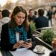 Una mujer consulta noticias y temas políticos en su móvil mientras está en el salón de casa.